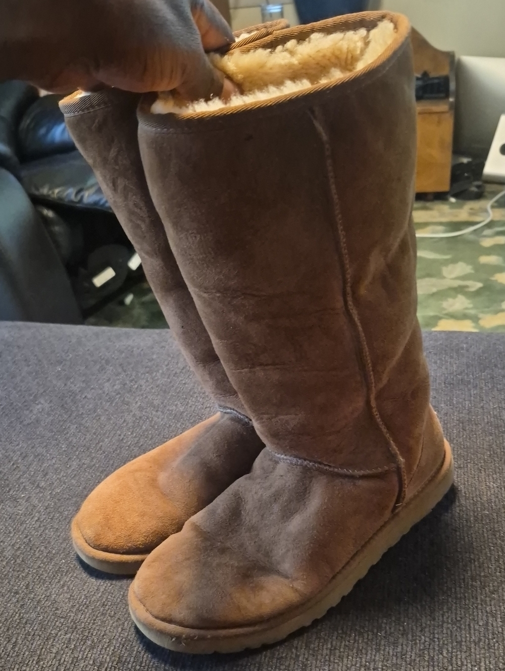 UGG Tall Chestnut Suede Shearling-Lined Winter Boots
